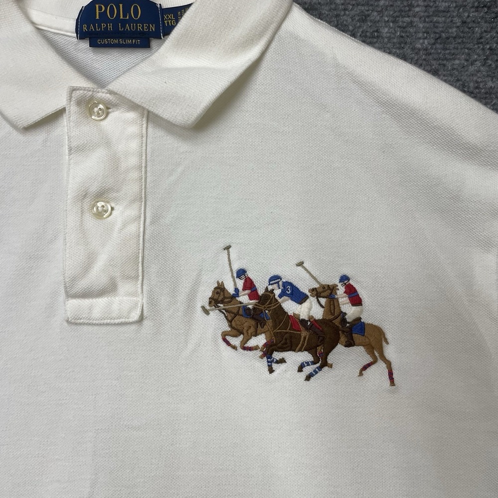 Polo Ralph Lauren Slim Fit Triple Pony Shirt Equestrian Horse White Mens XXL